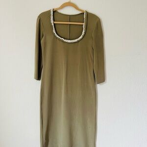 Valentino Green Sheath Dress with 3/4 Sleeves